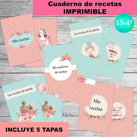 Kit Imprimible Cuaderno De Recetas Editable +  