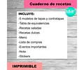 Kit Imprimible Cuaderno De Recetas Editable +  