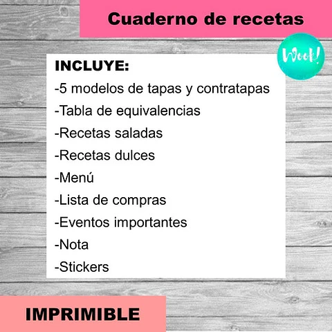Kit Imprimible Cuaderno De Recetas Editable +  