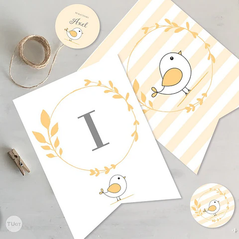 Kit Imprimible Comunion Bautismo Pajarito Amarillo Tukit