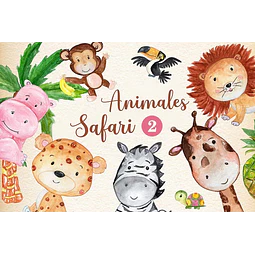 Kit Imágenes Png Cliparts Animales Safari Selva Acuarela 02