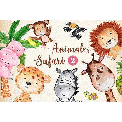 Kit Imágenes Png Cliparts Animales Safari Selva Acuarela 02