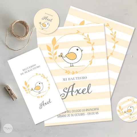 Kit Imprimible Comunion Bautismo Pajarito Amarillo Tukit