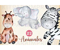 Kit Imágenes Png Cliparts Animales Safari Selva Acuarela 02