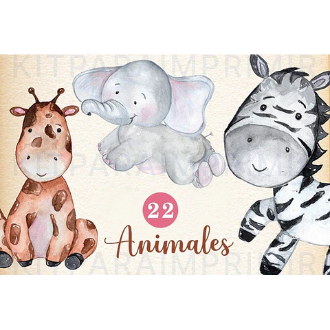 Kit Imágenes Png Cliparts Animales Safari Selva Acuarela 02