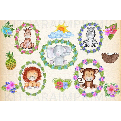 Kit Imágenes Png Cliparts Animales Safari Selva Acuarela 02