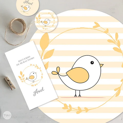 Kit Imprimible Comunion Bautismo Pajarito Amarillo Tukit