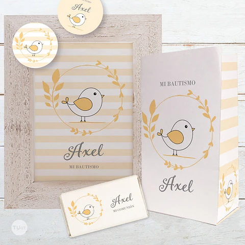 Kit Imprimible Comunion Bautismo Pajarito Amarillo Tukit