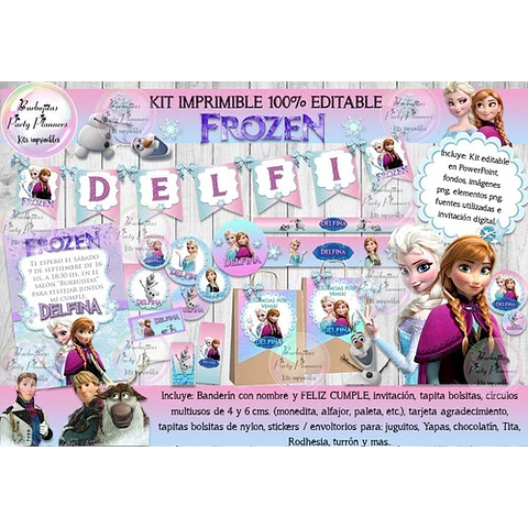 Kit Imprimible Candy Bar Frozen Modelo 2 - 100% Editable