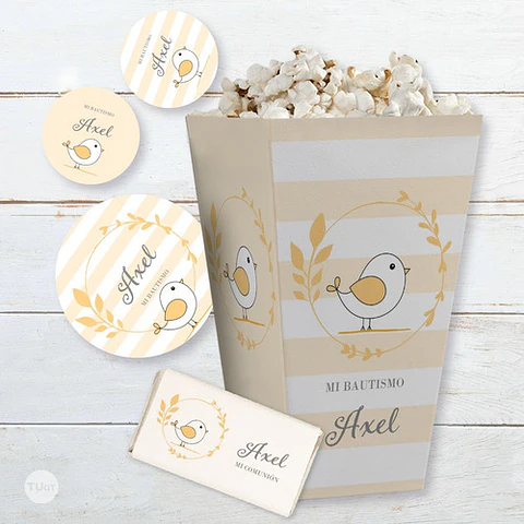 Kit Imprimible Comunion Bautismo Pajarito Amarillo Tukit