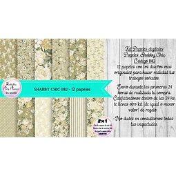 Papeles Digitales Shabby Chic Vintage Champagne Verde B82