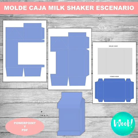 Kit Imprimible Molde Caja Milk Shaker Escenario Editable