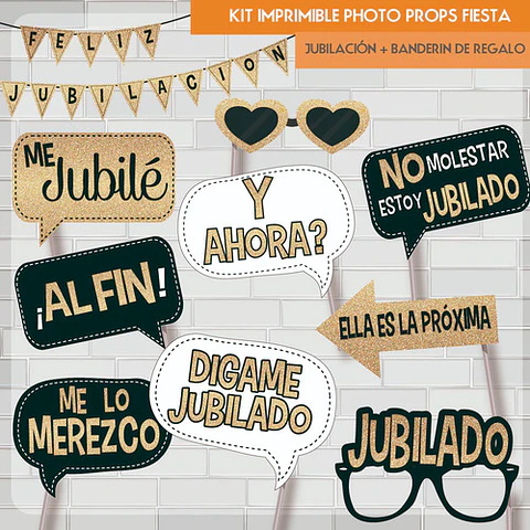 Imprimible Photo Prop Carteles Divertidas Jubilacion Glitter
