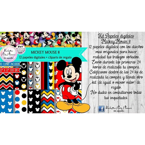 Papeles Fondos Digitales Mickey Mouse 8 Kit Imprimible