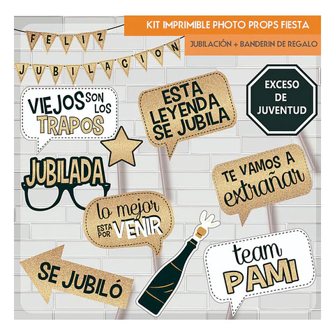 Imprimible Photo Prop Carteles Divertidas Jubilacion Glitter