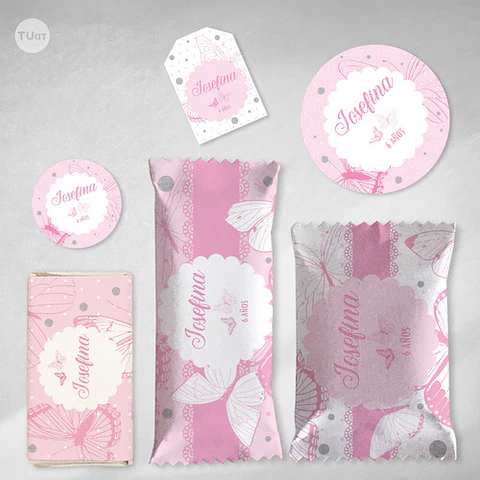 Kit Imprimible Mariposa Mariposas Fuxias Candy Bar