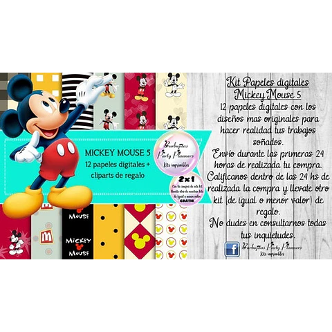 Papeles Fondos Digitales Mickey Mouse 5 Kit Imprimible