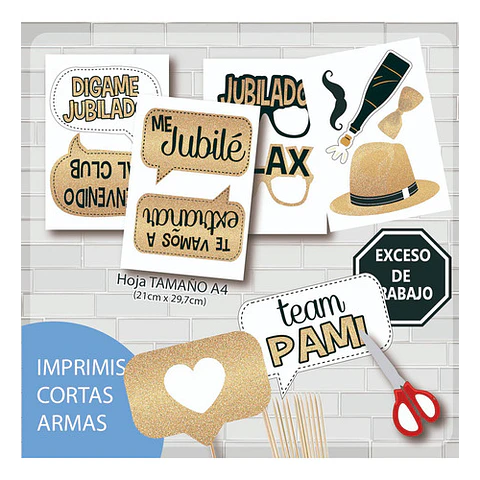 Imprimible Photo Prop Carteles Divertidas Jubilacion Glitter