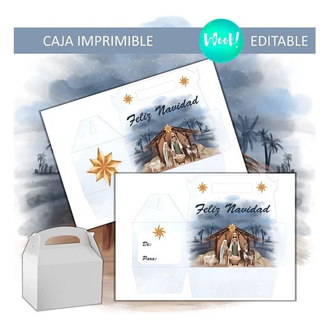 Caja Maletín Imprimible Editable Pesebre