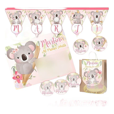 Kit Imprimible Koala Nena Bambu 100% Editable Candy Bar