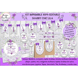Kit Imprimible Candy Bar Shabby Chic Lila100% Editable