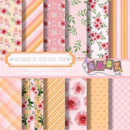 Kit Imprimible Baby Shower Rustic 12 Fondos