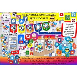 Kit Imprimible Candy Bar Redes Sociales 100% Editable
