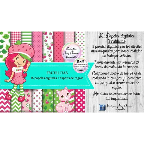 Papeles Fondos Digitales Frutillitas Kit Imprimible