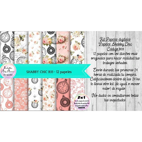 Papeles Digitales Shabby Chic Vintage Rosa Relojes B33