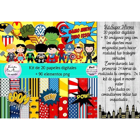 Cliparts Y Papeles Super Heroes Completo Kit Imprimible