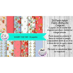 Papeles Digitales Shabby Chic Vintage Rojo Y Celeste B69