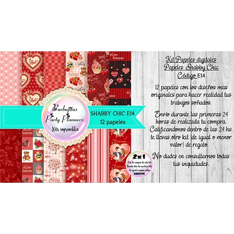 Papeles Digitales Fondos Shabby Amor Rojo Enamorados E14