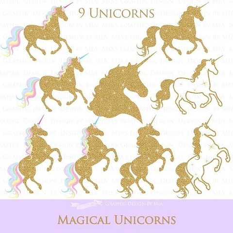 Cliparts Png Y Papeles Digitales Unicornios Dorados M22