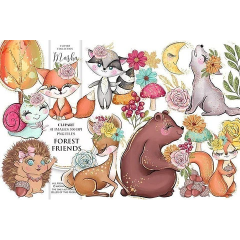 Cliparts Imagenes Png Animales Del Bosque Glitter Brillos M1