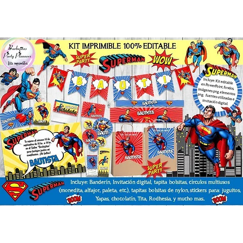Kit Imprimible Candy Bar Superman 100% Editable
