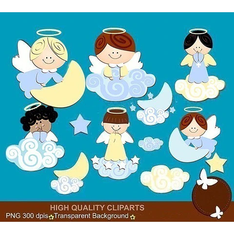 Kit Imprimible Angelitos Nene Bautismo 12 Clipart