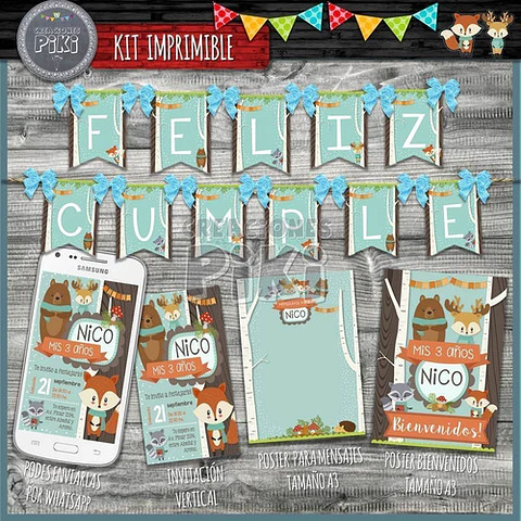 Kit Imprimible Candy Bar Animales Del Bosque Encantado