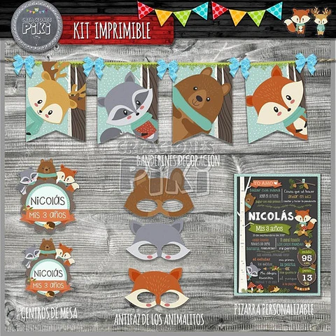 Kit Imprimible Candy Bar Animales Del Bosque Encantado