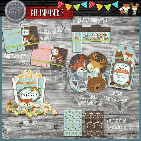 Kit Imprimible Candy Bar Animales Del Bosque Encantado