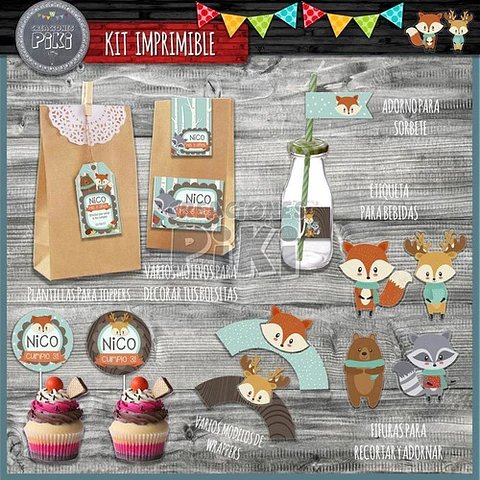 Kit Imprimible Candy Bar Animales Del Bosque Encantado