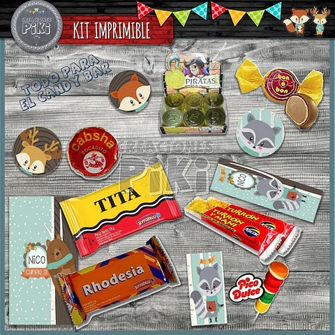 Kit Imprimible Candy Bar Animales Del Bosque Encantado