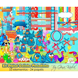 Kit Imprimible Gallina Pintadita 53 Elementos - 24 Fondos