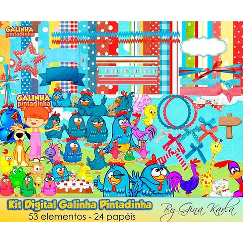 Kit Imprimible Gallina Pintadita 53 Elementos - 24 Fondos