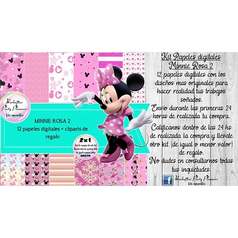 Papeles Fondos Digitales Minnie Rosa 2 Kit Imprimible