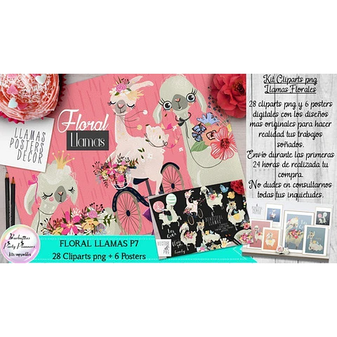 Cliparts Imagenes Png Papeles Llamas Alpacas Florales P7