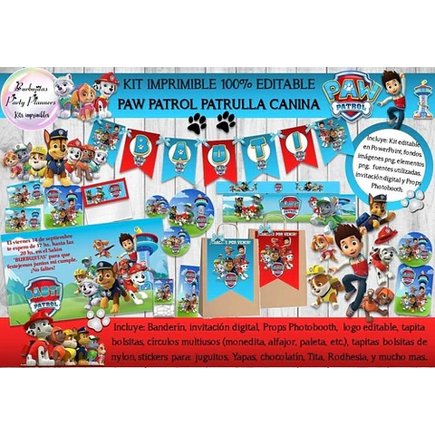 Kit Imprimible Candy Bar Paw Patrol Patrulla Canina Editable