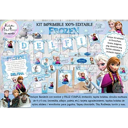 Kit Imprimible Candy Bar Frozen Modelo 1 - 100% Editable
