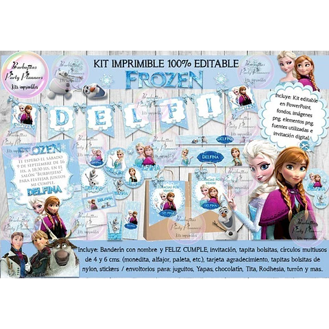 Kit Imprimible Candy Bar Frozen Modelo 1 - 100% Editable
