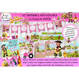 Kit Imprimible Candy Bar La Granja Zenon Rosa 100% Editable