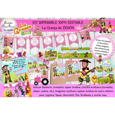 Kit Imprimible Candy Bar La Granja Zenon Rosa 100% Editable